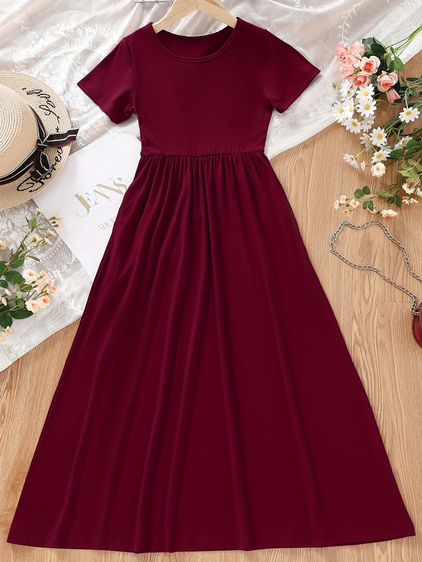 Girls Short Sleeve Maxi Dress with Pockets