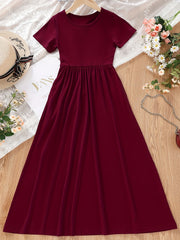 Girls Short Sleeve Maxi Dress with Pockets