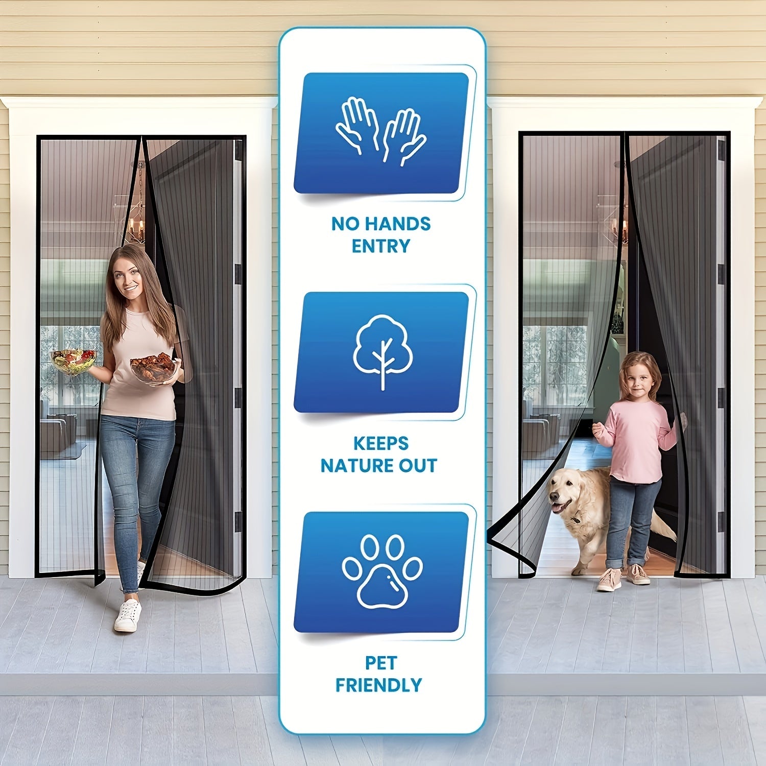 Magnetic Screen Door Self Sealing Heavy Duty Hands Mesh Partition Keeps Bugs Out