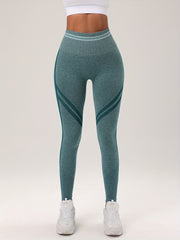 Solid Striped Waist Yoga Sports Leggings Butt Lifting Workout Pants