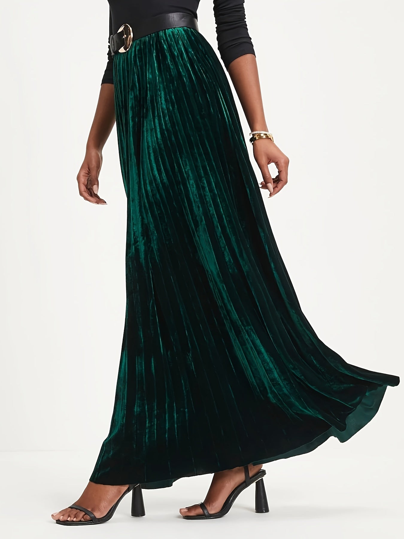 Velvet High Rise Maxi Pleated Skirt
