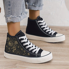 Mysterious Planet Print Plush Lined Thermal Chunky Canvas Sneakers