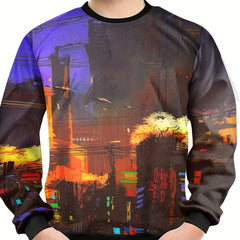 Teens 3D City View Print Sweatshirt Casual Pullover Street Wear