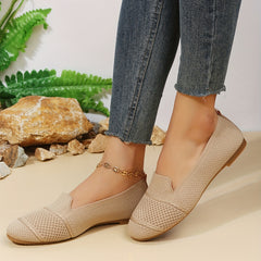 Women's Knitted Ballet Flats Soft Sole Slip On Shoes Almond Toe