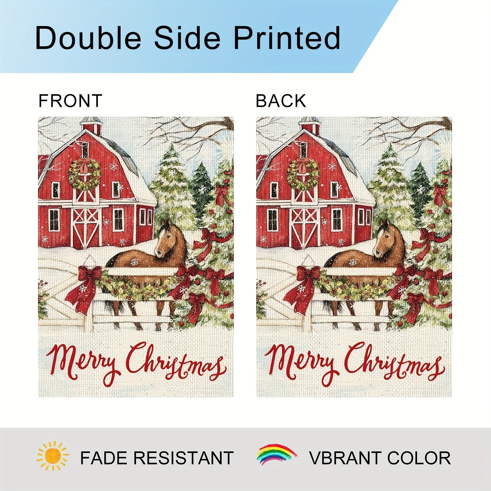 Christmas Farm Horse Garden Flag Double Side Rustic Farmhouse Outdoor Decor