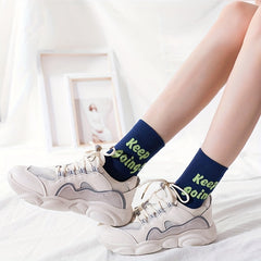 4 Pairs Letter Print Socks Women's Crew Stockings