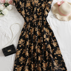 Floral Print Ruffle Sleeve Bow Knot Dress