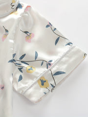 2pcs Kid's Floral Satin Pajama Set Short Sleeve Button Front Top & Shorts