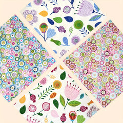 4pcs Fat Quarters Cotton Floral Pattern Quilting Fabric Sheets