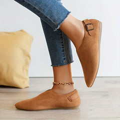 Women's Pointed Toe Slip On Loafers with Buckle Strap Details