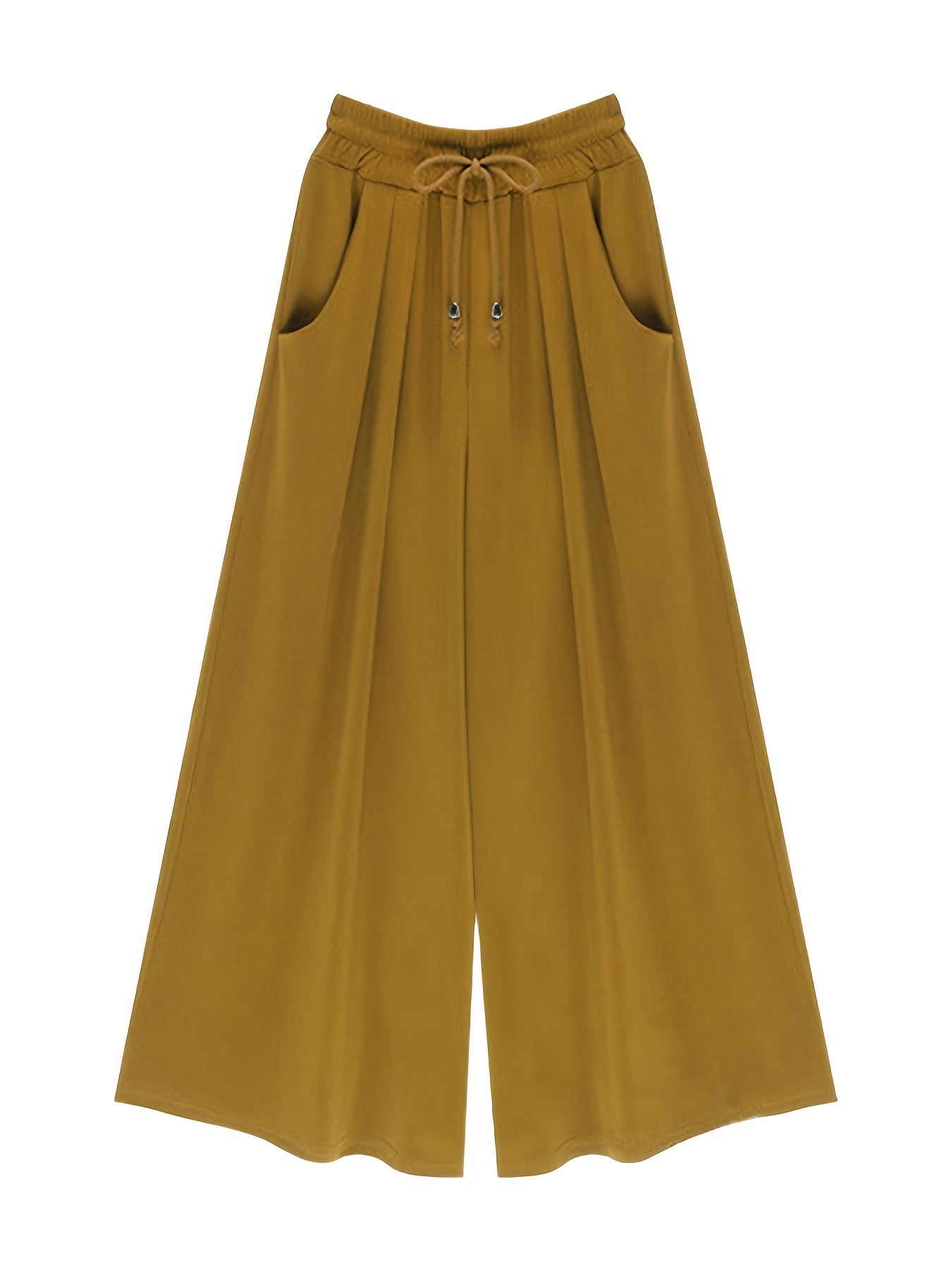 Solid Drawstring Flared Leg Pants Plus Size