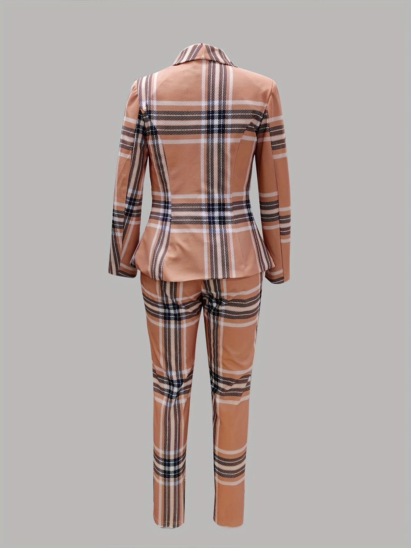 Plaid Pantsuits Two piece Set Blazer Tops & Slim Long Pants