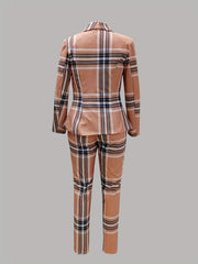 Plaid Pantsuits Two piece Set Blazer Tops & Slim Long Pants