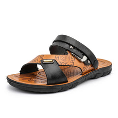 Men's Patterned Leather Slides Lightweight Slippers
