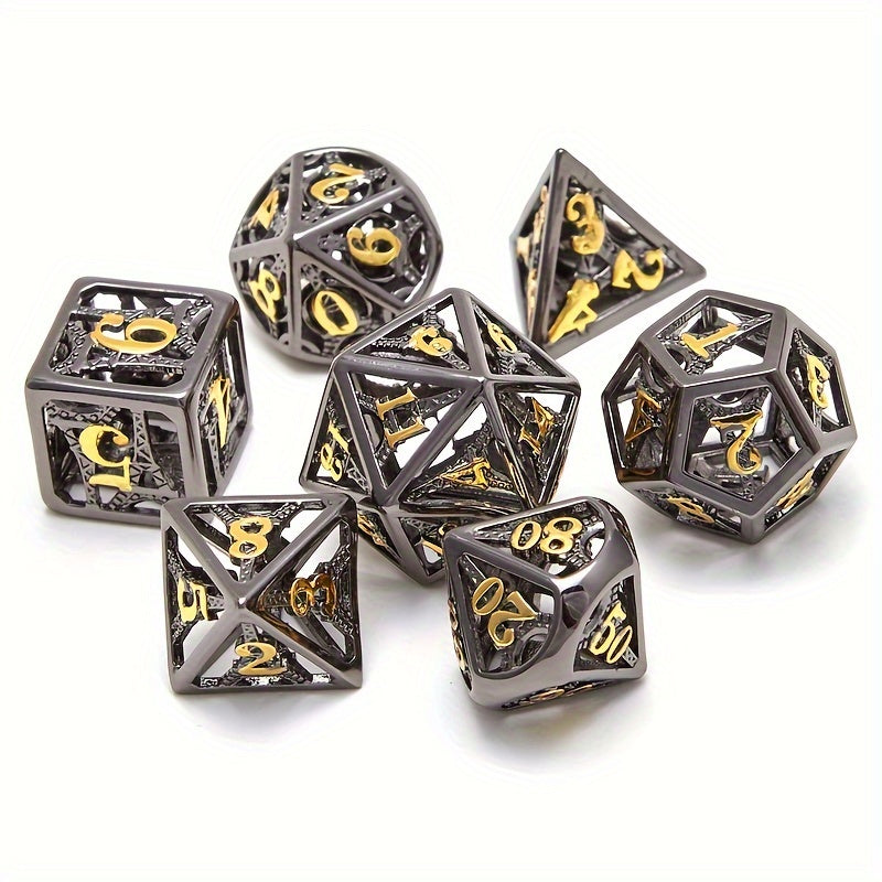 7pcs Hollow Metal Polyhedral Dice Set RPG Digital Teaching Collection