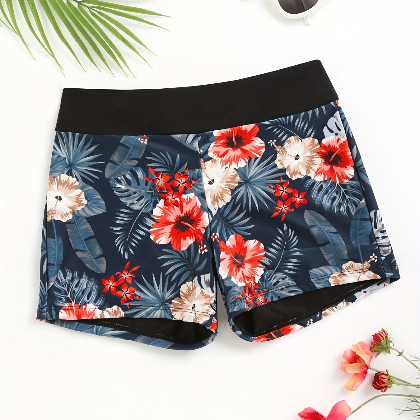 Tropical Print Sexy Boxer Short Bottom High Waist Swimwear