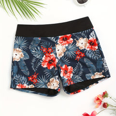 Tropical Print Sexy Boxer Short Bottom High Waist Swimwear