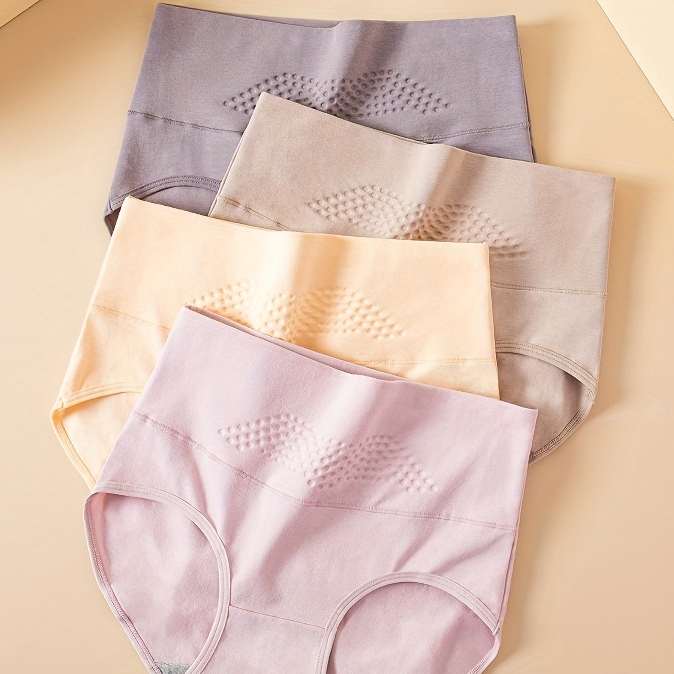 4pcs Dot Textured High Waist Panties Soft Intimates Lingerie Underwear