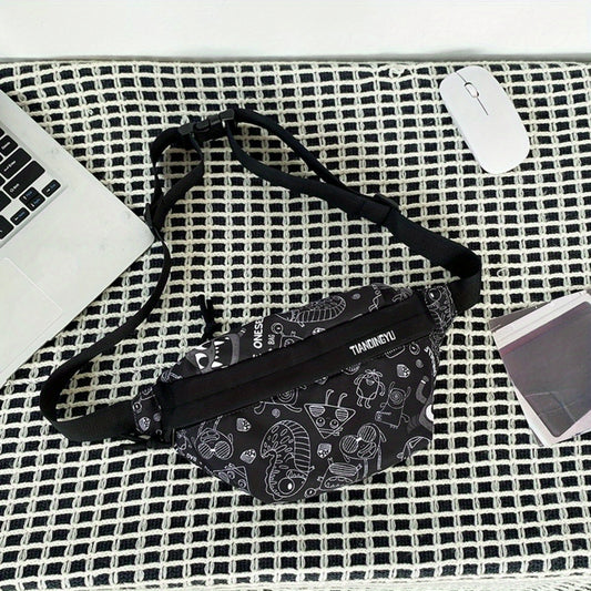 Cartoon Print Chest Bag Graffiti Pattern Canvas Sling Bag