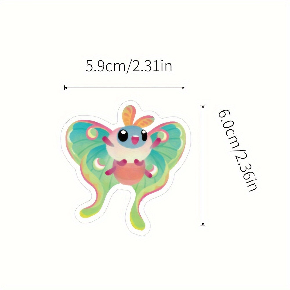 60pcs Cartoon Moth Stickers Waterproof Vinyl For Water Bottle