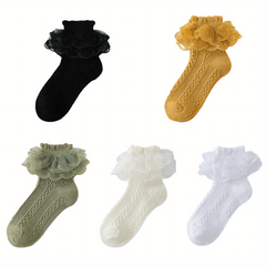 5 Pairs Girls Princess Lace Brim Socks for Dancers & All Ages