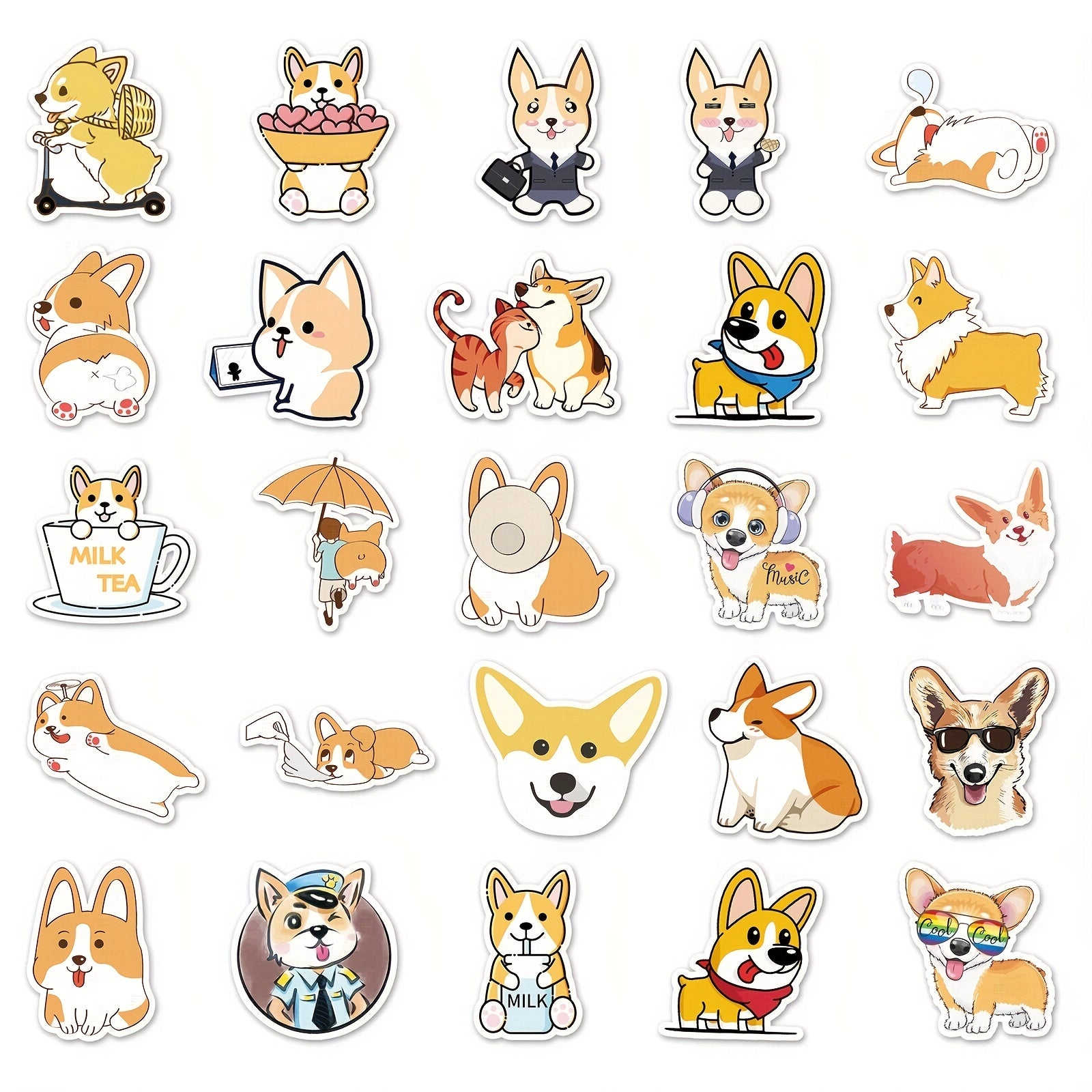 50pcs Corgi Waterproof Stickers for Water Bottles Laptop Phone Travel