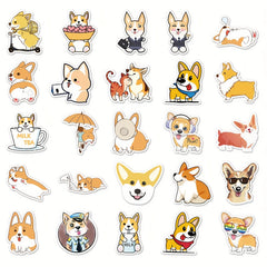 50pcs Corgi Waterproof Stickers for Water Bottles Laptop Phone Travel