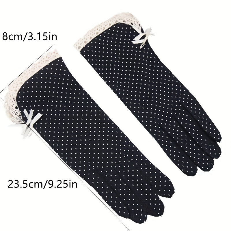 Bowknot Lace Dotted Gloves Elastic Thin Breathable Gloves for Women