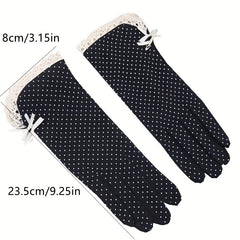 Bowknot Lace Dotted Gloves Elastic Thin Breathable Gloves for Women