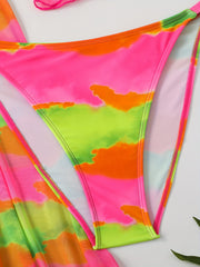 Boho Tie Dye Bikini Set Cover Up Halter Triangle Swimsuit