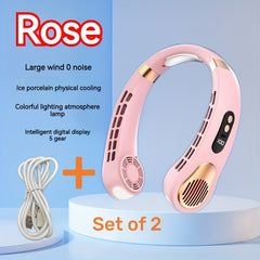 2-in-1 Neck Fan Leafless Air Cooler Fast Charging 5 Gears LED Display