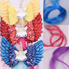 Girls Unicorn Wings Bowknot Hair Wig Extensions