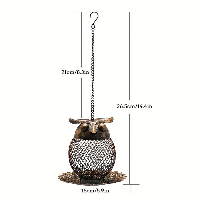 Owl Shaped Hanging Bird Feeder Copper Metal Mesh Wild Finch Bird Feeder