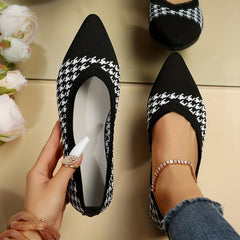 Women's Houndstooth Ballet Flats Soft Sole Shoes