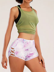 High Waist Tie Dye Yoga Shorts with Criss Cross