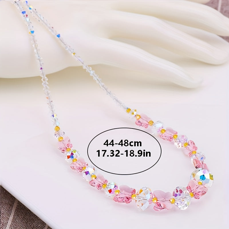 Multicolor Butterfly Crystal Beads Necklace for Girls Women