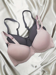 2 Pcs Solid Push Up Bras Comfortable & Breathable T shirt Bra Women's Lingerie