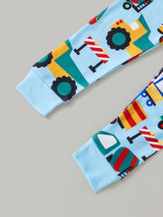 Boys 2pcs Pajamas Long Sleeve Top & Pants Colorful Cartoon Cars Print Set