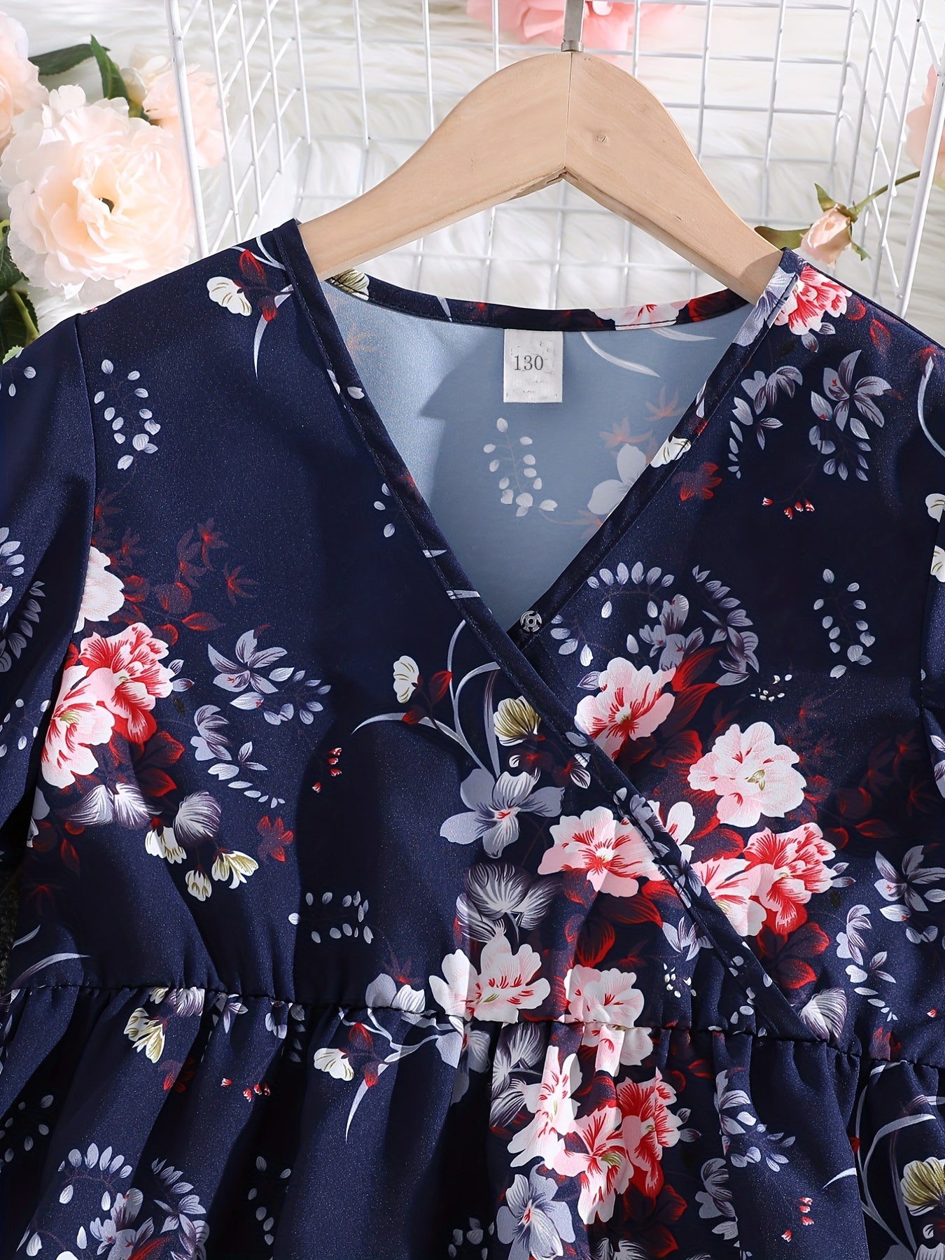 Girls Boho Floral Flounce Sleeve V Neck Tunic Blouse Tops Loose Fit