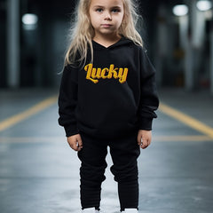 OERYUI Kids 2pc LUCKY Print Hooded Pullover Pants Set Sports Spring Fall