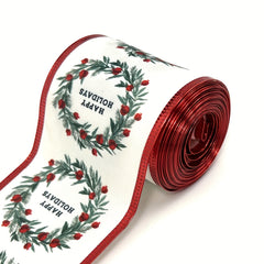 4 57 Meter Christmas Tree Elk And Happy Holidays Wired Ribbon