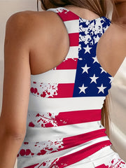 Independence Casual Outfits Women's Flag Print Tank Top & Shorts Set