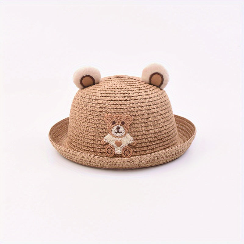 Bear Straw Hat Sun Protection for Outdoor Traveling Beach Party Boys Girls
