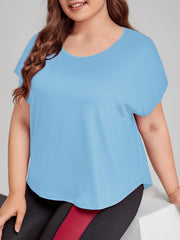 Solid Short Sleeve Sports Top Women's Plus Medium Stretch