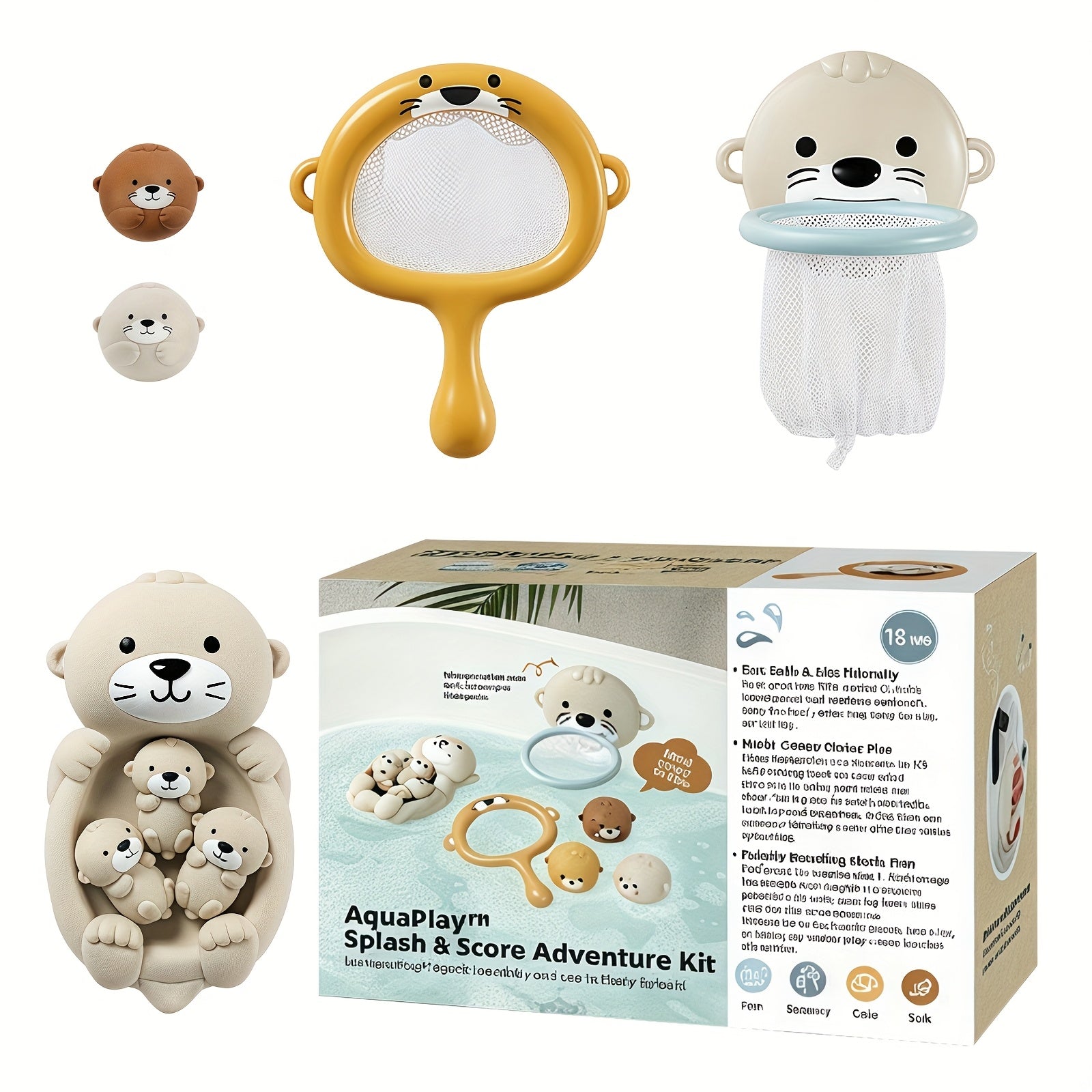 Baby and Toddler Bathroom Play Toys Otter Net Basket Floating Ball Bath Time Fun