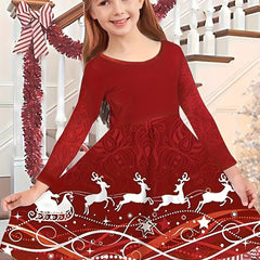 Girls Fish Scale Graphic Long Sleeve Dress For Christmas Party