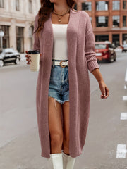 Solid Long Sleeve Open Front Cardigan