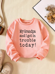 Girls Letter Print Sweatshirt Round Neck Long Sleeve Casual Pullover