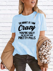 Casual Sports T shirt Solid Letter Round Neck T shirt Women's Clothing