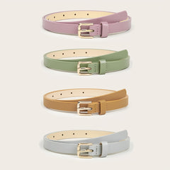 4pcs Square Buckle Belt PU Leather Plain Retro Pants Decoration Casual Jeans Bel